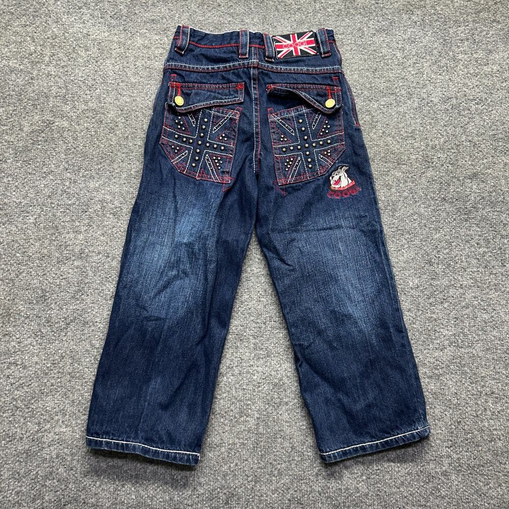 Coogi Kids Y2K Streetwear Studded Union Jack Denim Jeans Dark Wash Size 6